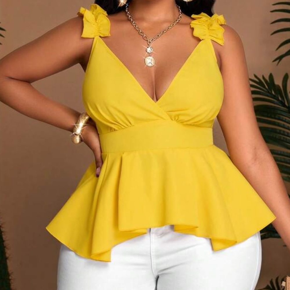 Yellow Peplum Top with Ruffle Straps